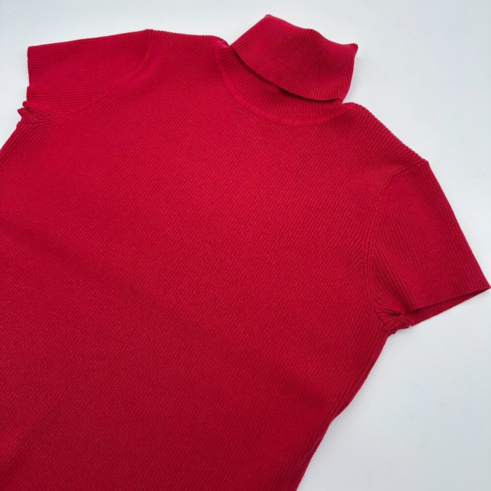 Evie Women's Silk Blend Turtleneck Cap Sleeve Ribbed Sweater Top Size S, Crimson